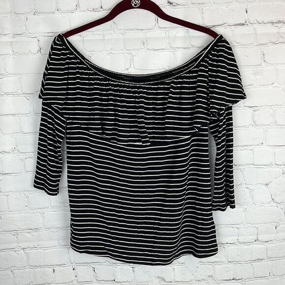 American Eagle Striped Off Shoulder Top Size Medium - Picture 1 of 7